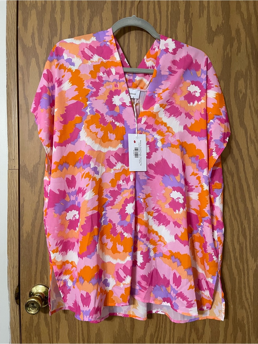 Adrienne Pink Orange Double V-Neck Blouse